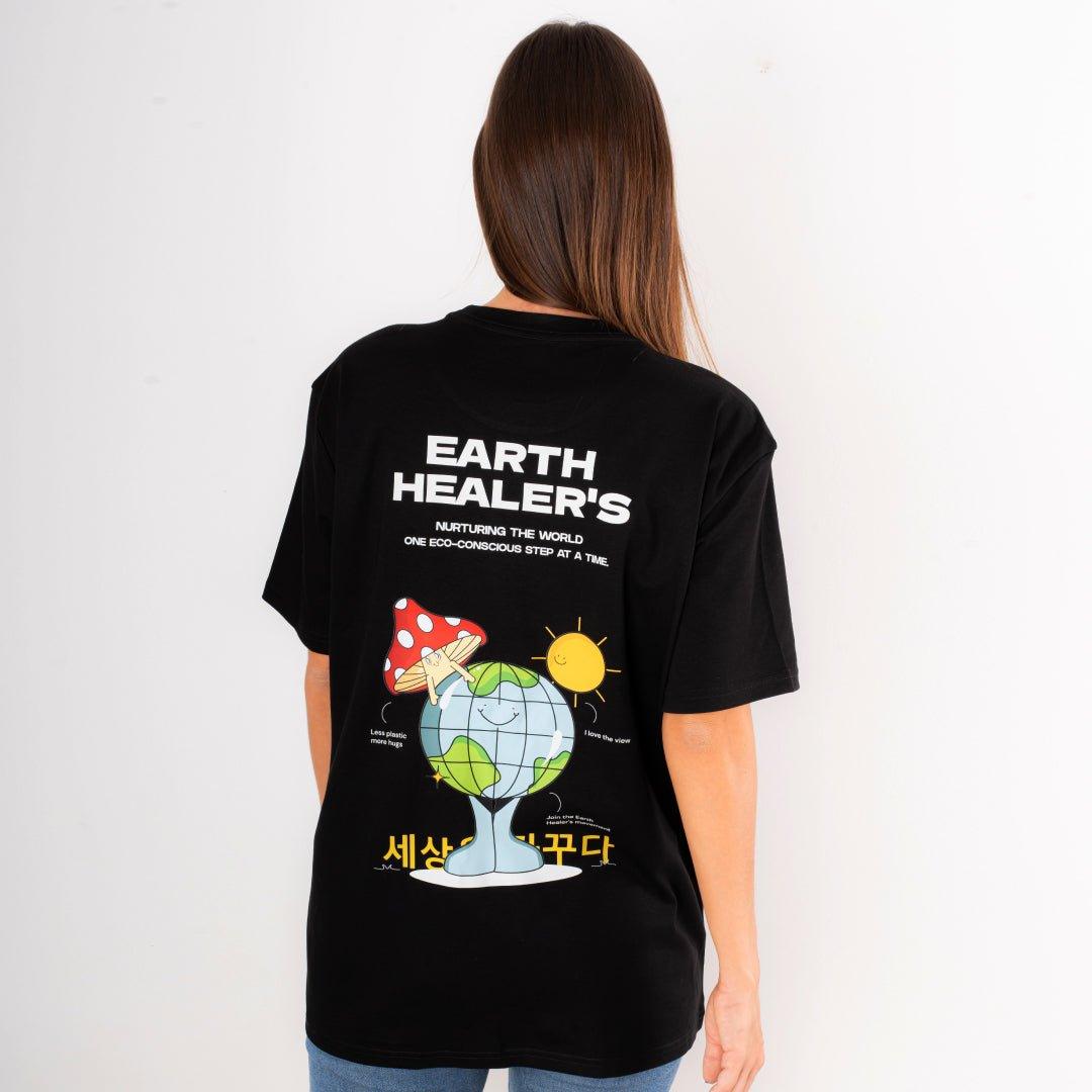 Camiseta Oversize Earth Healers Negra - Greensouls Global